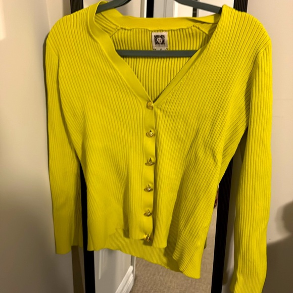 Anne Klein Sweaters - ANNE KLEIN Green Ribbed Gold Button Long Sleeve Fitted Cardigan Sweater M